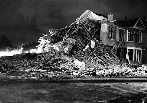 Explosion at Wanstead, London, on the left of the picture rescue workers can be seen