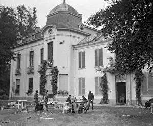 Exterior of Chateau at Sempsl which German soldiers ransacked before being recaptured