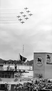 Formation Prints: Eyes skyward as the Red Arrows acrobatic team sweep through at the Recro