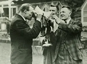 00222 Prints: FA Cup Final 1929 Bolton v Portsmouth Seddon takes a cheerful draught watched by