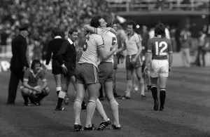 FA Cup Final 1976 Bobby Stokes Peter Osgood hug each other after beating Manchester