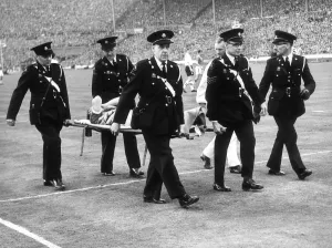 FA Cup Final Nottingham Forest v Luton Town 1959 Roy Dwight strechered off with