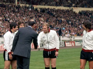 FA Cup Final West Ham v Fulham May 1975 Bobby Moore shaking hands with Duke of Kent