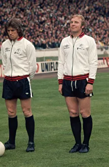 FA Cup Final West Ham v Fulham May 1975 John Mitchell Bobby Moore lines up with his