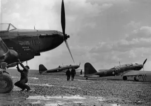 Air Force Prints: Fairey Battles of 226 Squadron seen here being serviced in the fields closed to