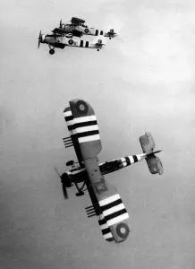The Fairey Swordfish, a torpedo bomber biplane designed by the Fairey Aviation Company