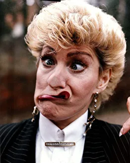 Impressionist Prints: Faith Brown Impressionist comedian Faced pressed against sheet of glass DBase A©Mirrorpix