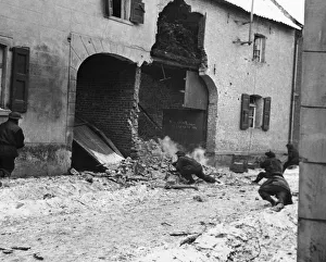Fall of Waldfeucht. Carrier platoon troops during a patrol of the streets of