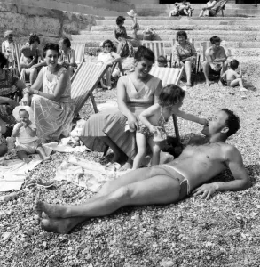 Sunshine Prints: Families on the beach at Plymouth Police Constable Terence Ford