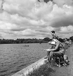 00089 Prints: Family fishing at the reservoir near Aldenham Hertfordshire