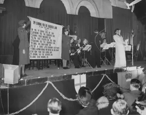 famous American jazz singer and entertainer ADELAIDE HALL performing on stage at an ENSA