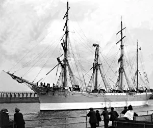 The famous four-masted Barque sailing ship Abraham Rydberg arriving at Blyth harbour for