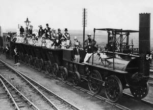 Rail Prints: The famous Locomotive Number 1 of George Stephenson pictured hauling replicas of