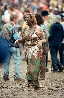 Fans covered in mud, at Margam Park to watch Catatonia performing, South Wales