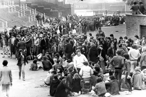 Fans queueing at St. Jamess Park Newwcastle for tickets for a Rolling Stones concert