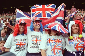 Patriotic Prints: Fans of Tim Henman support the English tennis player during his Fourth Round Match of