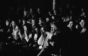 Fans watching The Beatles filming the finale for A Hard Days Night