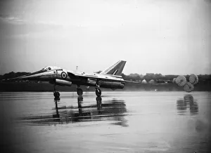 Parachute Prints: Farnborough Air Show 1956 Fairey Delta 2 jet fighter using the parachute for