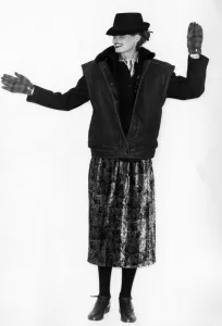 Fashion - 1970s. From Aldo Ferrante comes a square-shouldered sheepskin waistcoat with a
