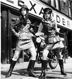 Miniskirt Prints: Fashion, August 1968 Two models wearing latest leather look