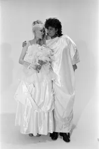 Wedding Dress Prints: Fashion from comedian Dawn French. Dawn is doing her own thing with a wedding dress