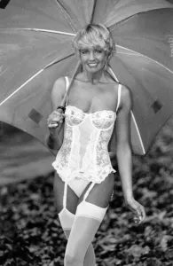Fashion. Gossard. Model Suzanne Younger in a lace basque (£26-99)