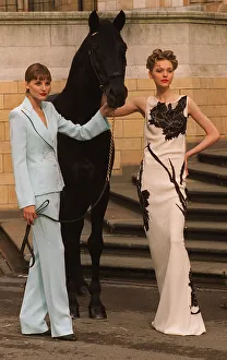 Equestrian Prints: Fashion Models Tabitha and Tania modeling clothes by designers Hussein Chalayan