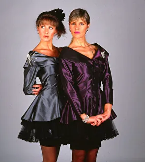Mini Skirt Prints: Fashion models - taffetta lace suits dresses October 1988 Two models wearing black