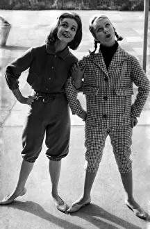Fashions for sport and home are demonstrated here by brunette Anne Langdon, aged 23