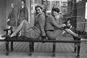 Fashions taken during London Fashion Week 1964 Two piece suit with matching hats