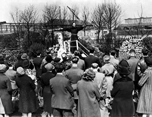 Father Agnellus addressing war workers intheir lunch hour outside St