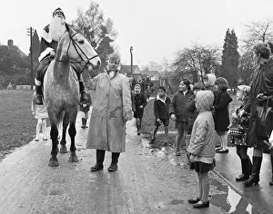 00888 Prints: Father Christmas arrives on horseback at Woodley School 30th November 1968