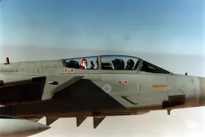 Gulf War Prints: Father Christmas arriving by a Tornado F3 fighter in the Gulf December 1990