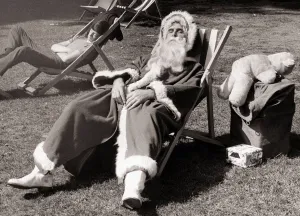 Sack Prints: Father Christmas August 1970 Chralie Cox Merchandise manager for Sello Tape Limited