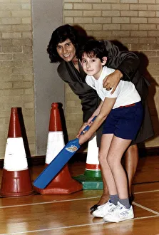 00190 Prints: Fatima Whitbread Ex Olympic Champion Javelin Thrower with a child at a Physical