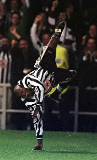 Faustino Asprilla Newcastle United September 1997 celebrates scoring during