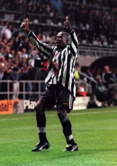 Faustino Asprilla Newcastle United September 1997 scores during the Champions