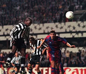 Faustino Asprilla Newcastle United September 1997 scores with a header during
