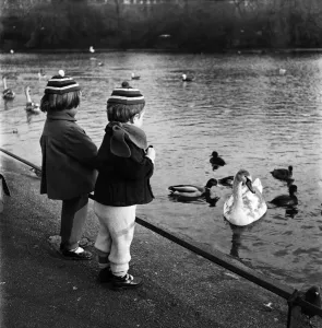Brother Prints: Feeding the ducks Matti Fastinen and his sister Mer-inkeri Fastinen seen here modelling
