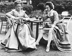 Felicity Kendal and Annabel Leverton relaxing in Regents Park during a break in