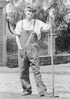 Dungarees Prints: Felicity Kendal dressed as a gardener July 1982 whilst filming a new series of