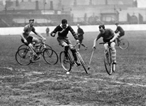 Young Men Prints: Three fellows playing Cycle polo which was invented in County Wicklow, Ireland