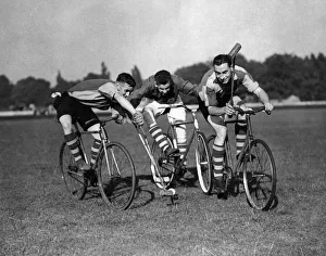 00366 Prints: Three fellows playing Cycle polo which was invented in County Wicklow, Ireland