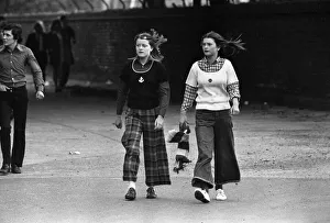 Tartan Prints: Female football supporters from Salford attends a match at old Trafford