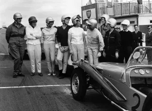 Racing Prints: Female racing drivers at Brands Hatch in Kent 1962 L to R Mary Wheeler Gillian