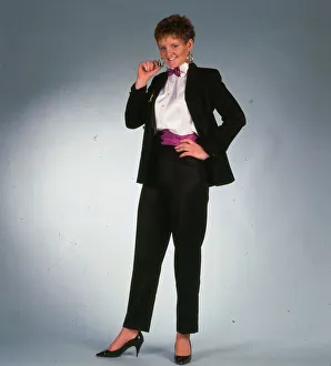 Female wearing black suit November 1986 Model wearing white shirt