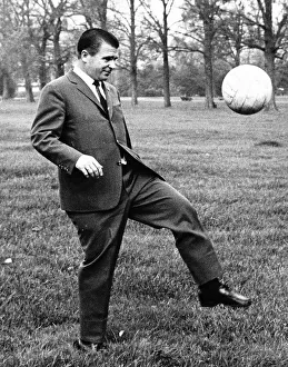 Ferenc Puskas of Real Madrid football club kicking ball in Kensington