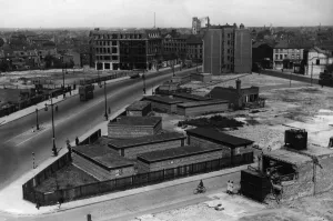 Buses Prints: Ferensway, Hull seen at the end of June 1943 bares the scars of three years of bombing