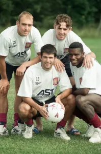 Fernando Nelson at the Villa training ground at Bodymoor Heath with Mark Draper