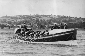 Carmarthen Bay Prints: Ferryside lifeboat Richard Ashley in a practice launch in the Estuary, Carmarthenshire